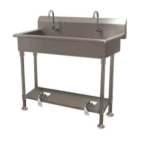 Advance Tabco 2 Station NSF 16 Ga. 304 SS Floor Mounted Sink - Toe-push Operated FC-FM-40FV